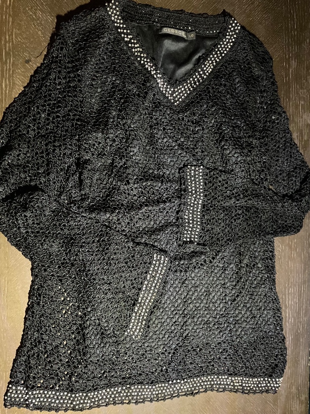 VINTAGE BLACK CROTCHED STRETCHY  TOP  SIZE L. BY ‘GEORGE